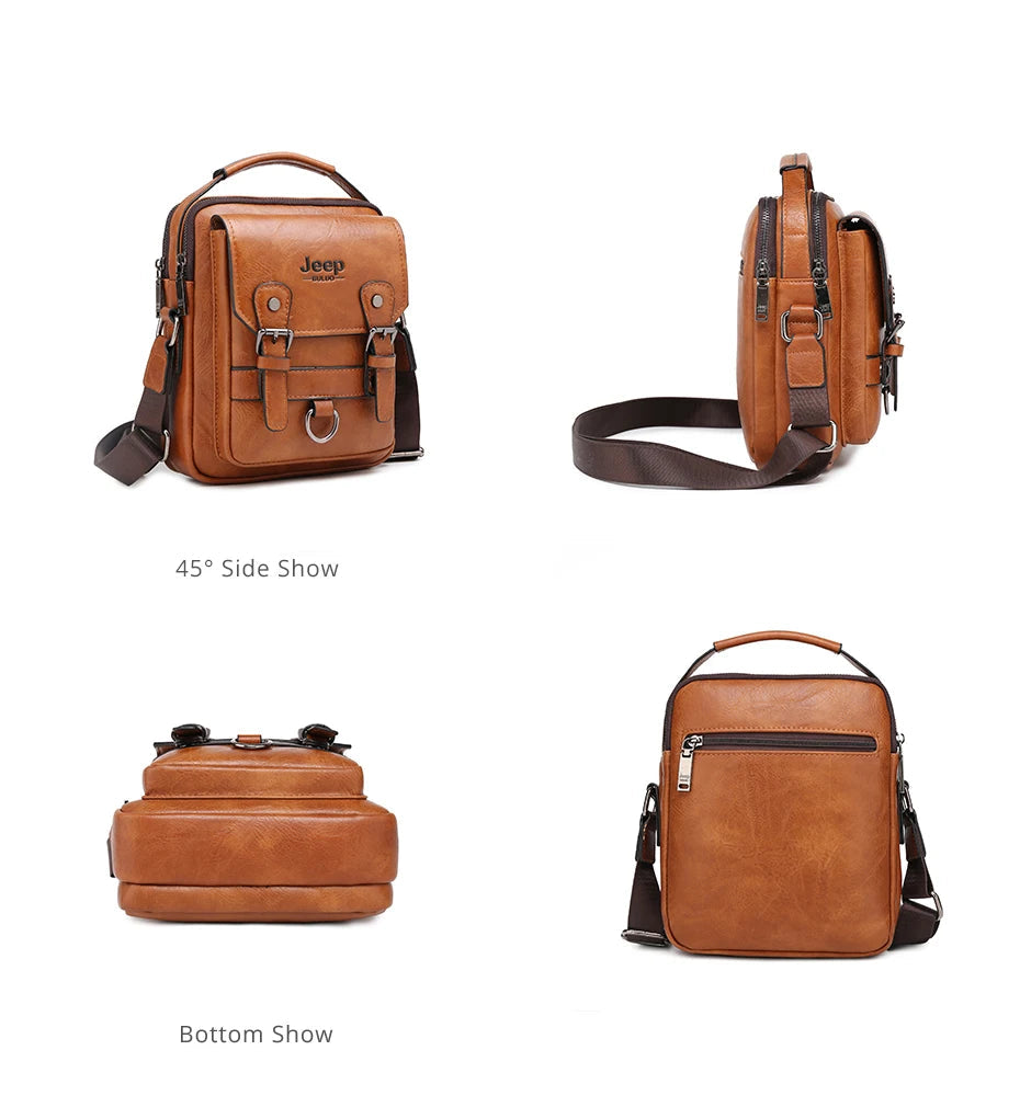 JEEP BULUO Multi-function Business Handbags Men New Man's Shoulder Bag Large Capacity Leather Messenger Bag Crossbody Big Brand Fury Fits