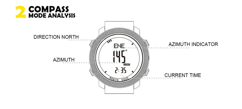 NORTH EDGE Men's sport Digital watch Hours Running Swimming Military Army watches Altimeter Barometer Compass waterproof 50m Fury Fits