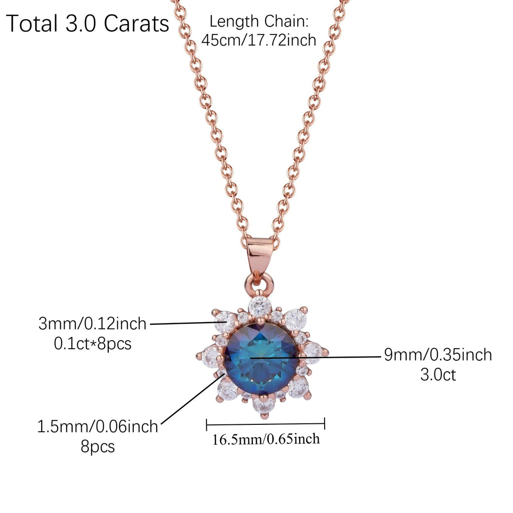 3.0 Carats ZIRCON Sunflower Shape Pendant Necklace for Women Men, D Color VVS1 Round Cut, Elegant Luxurious Fury Fits