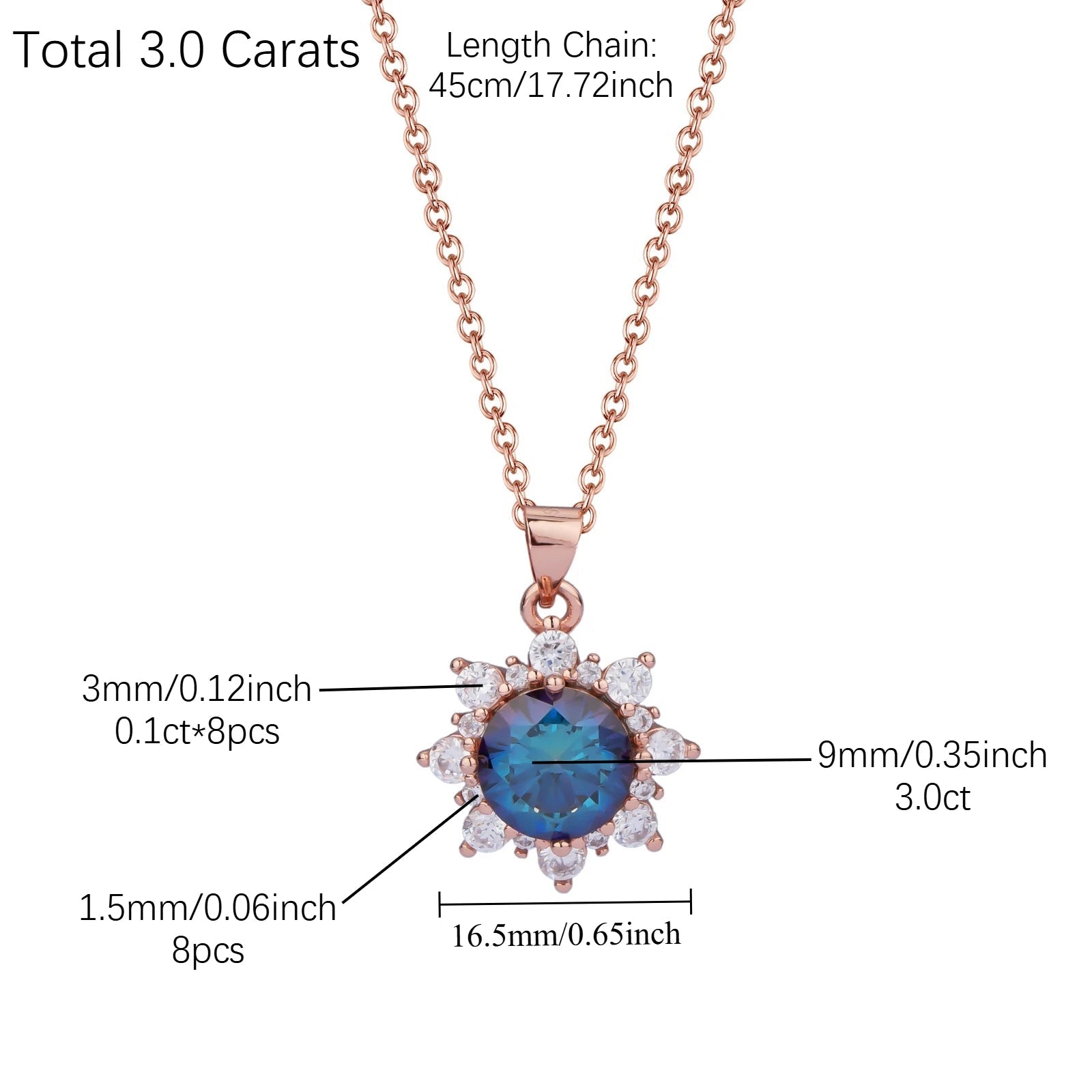 3.0 Carats ZIRCON Sunflower Shape Pendant Necklace for Women Men, D Color VVS1 Round Cut, Elegant Luxurious Fury Fits