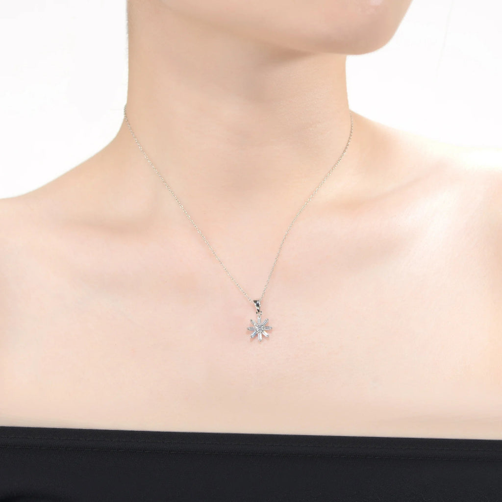 TD Collette Z Rhodium Plated Round Cubic Zirconia Flower Pendant Necklace Elegant Fine Pendant Necklaces Fury Fits