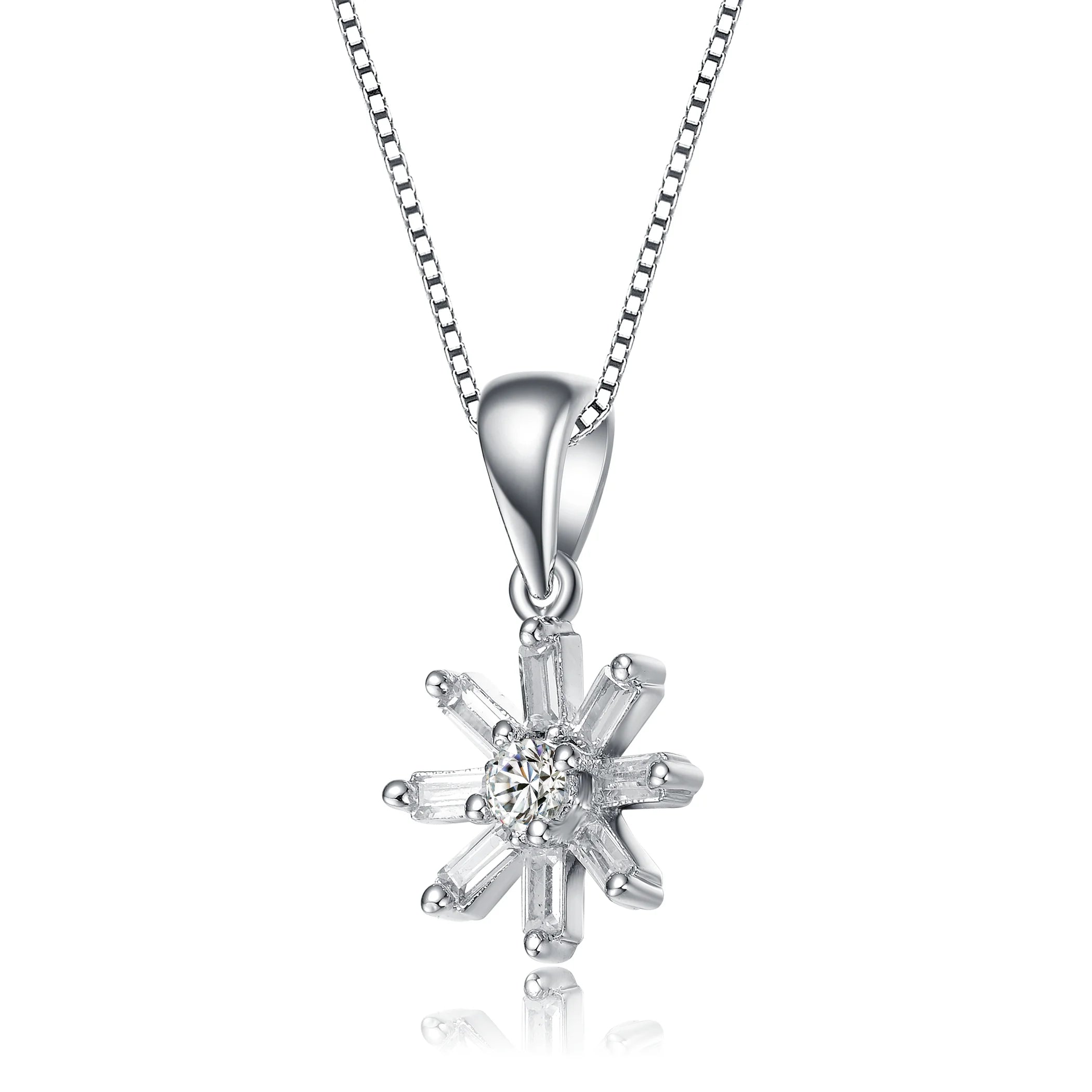 TD Collette Z Rhodium Plated Round Cubic Zirconia Flower Pendant Necklace Elegant Fine Pendant Necklaces Fury Fits