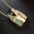 Hip Hop Multicolor Sparkling Wine Bottle Purple Green Cup Combination Chain Men's Jewely Zirconia Wine Glasses Pendant Necklace Fury Fits