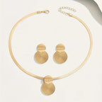 2pcs New Stylish Elegant Necklace and Ear Studs Women Jewelry Set Fashion Golden Flat Snake Chain Geometric Spiral Circular Fury Fits