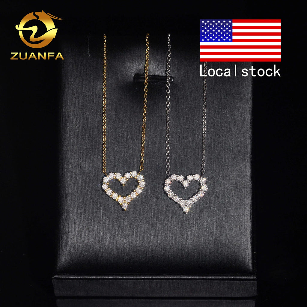 USA Local Stock Fast Shipping Small Heart Charms 925 Silver Moissanite Pass Diamond Test Gold Plated Heart Necklace for Women Fury Fits