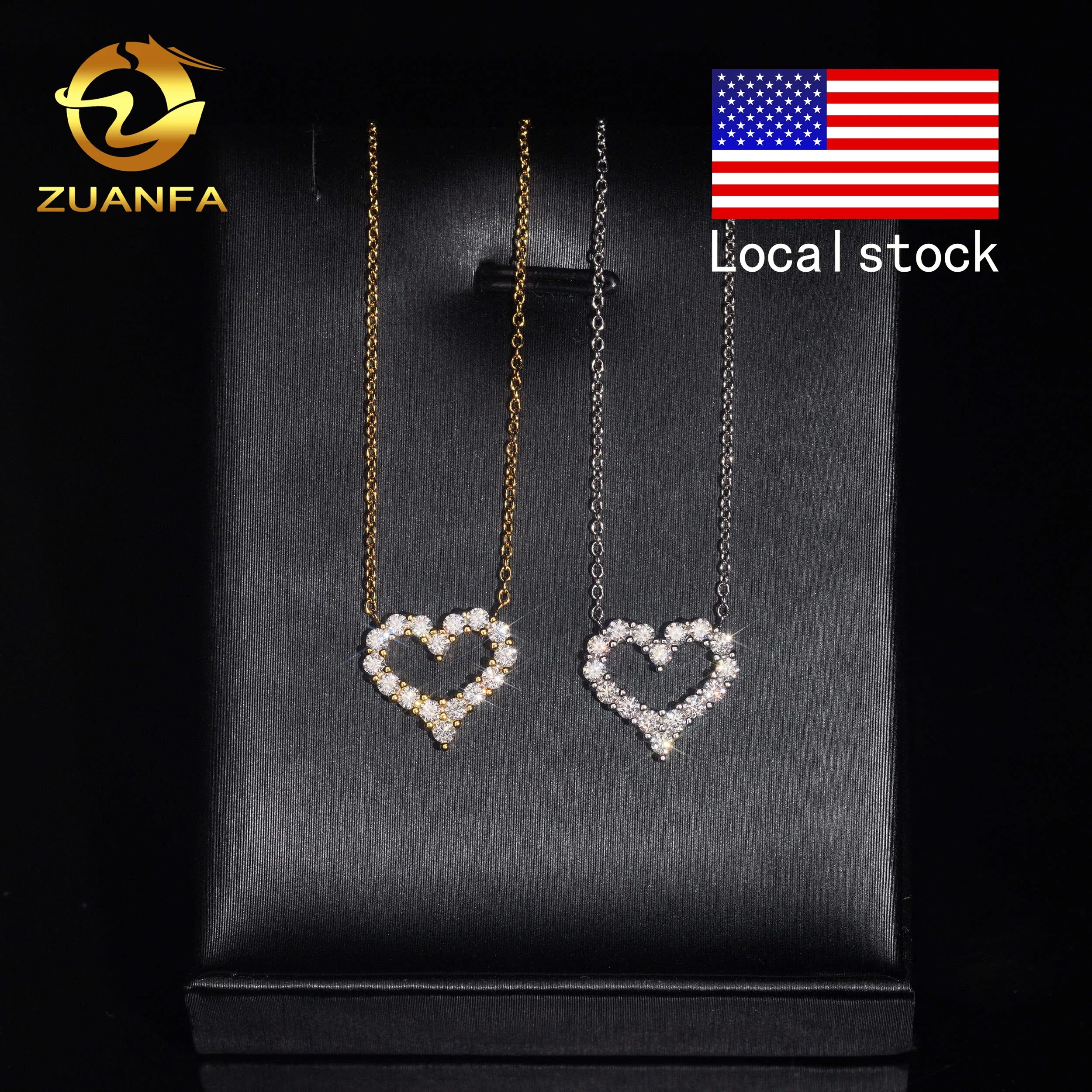 USA Local Stock Fast Shipping Small Heart Charms 925 Silver Moissanite Pass Diamond Test Gold Plated Heart Necklace for Women Fury Fits