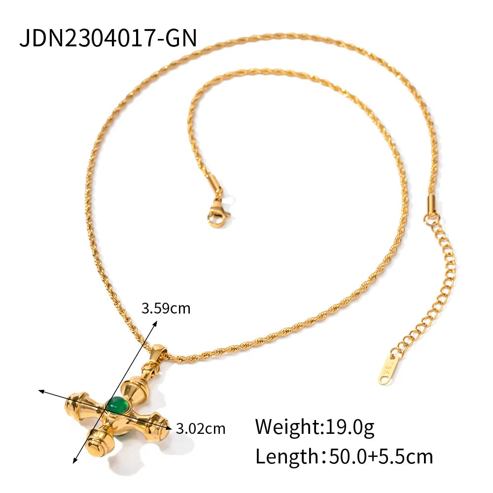 18K Gold Stainless Steel Cross Necklace tiger Eye Pendant Bamboo Chain Non-fading Jewelry Wholesale Women Fury Fits