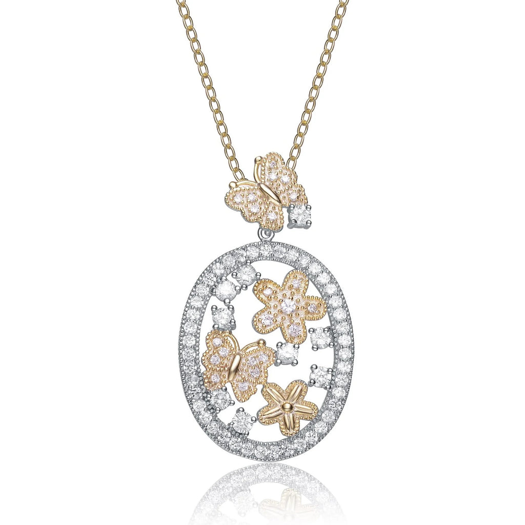 TD Collette Z Sterling Silver Fine Pendant Necklace with Clear and Bronze Cubic Zirconia Flower Fury Fits