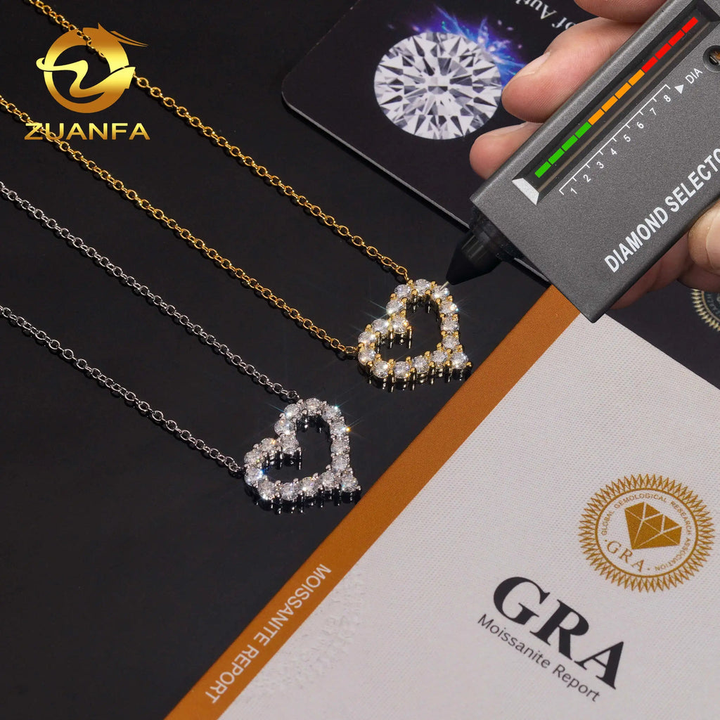 USA Local Stock Fast Shipping Small Heart Charms 925 Silver Moissanite Pass Diamond Test Gold Plated Heart Necklace for Women Fury Fits