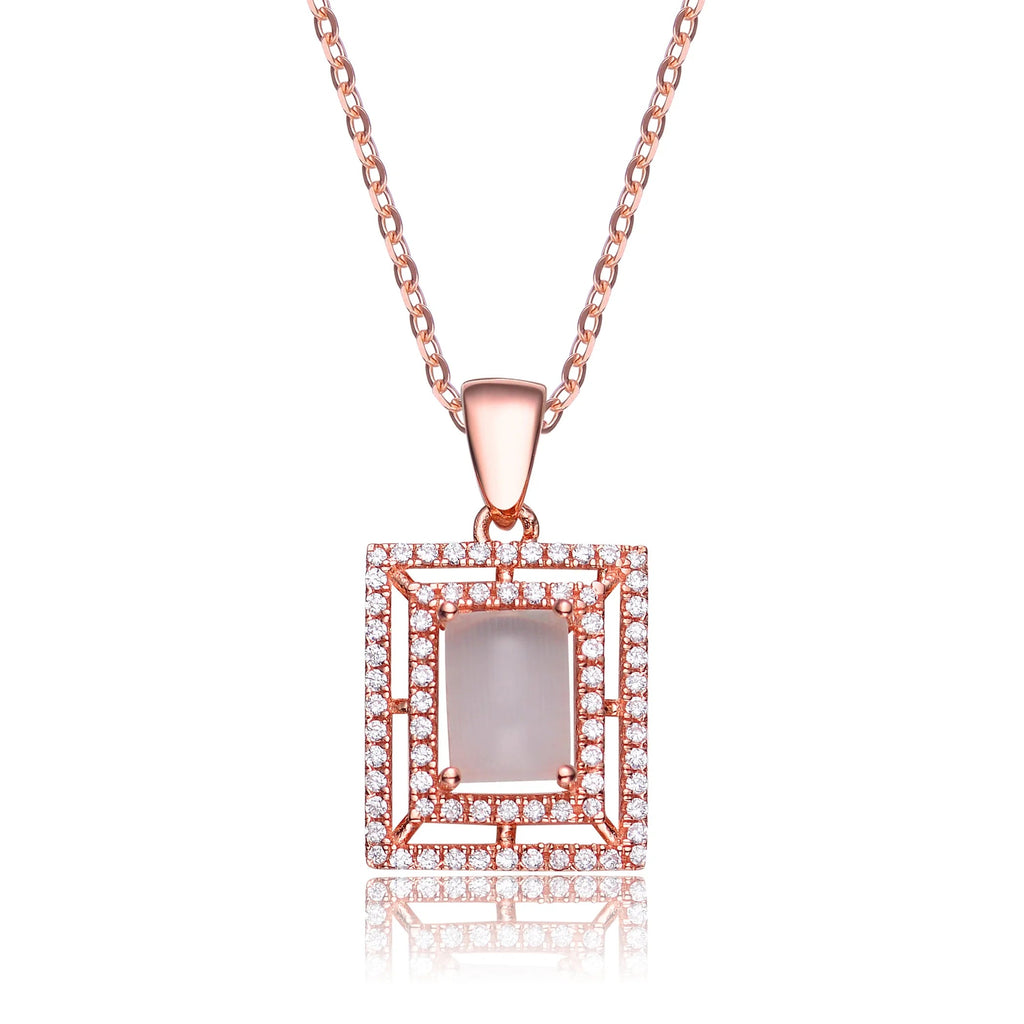 TD Collette Z Sterling Silver Pendant White Pink Cubic Zirconia Square Frame Trendy Gold Plated Necklace Diamond Zircon Main Fury Fits