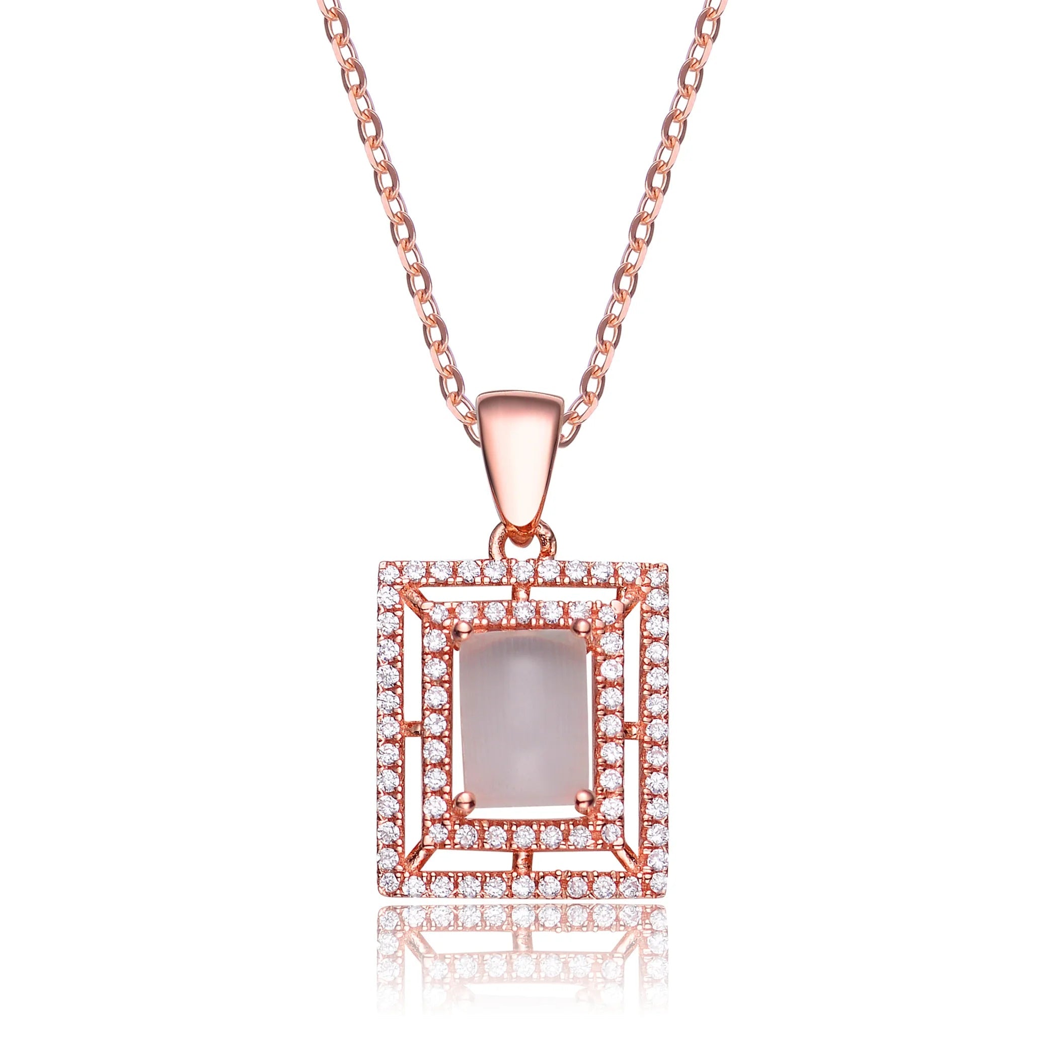TD Collette Z Sterling Silver Pendant White Pink Cubic Zirconia Square Frame Trendy Gold Plated Necklace Diamond Zircon Main Fury Fits