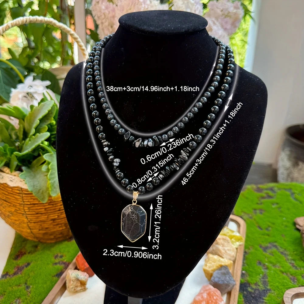 2pcs/Guardian Necklace Obsidian and Black Onyx Beaded Pendant Necklace for Men and Women Protection and Grounding Jewelry Fury Fits