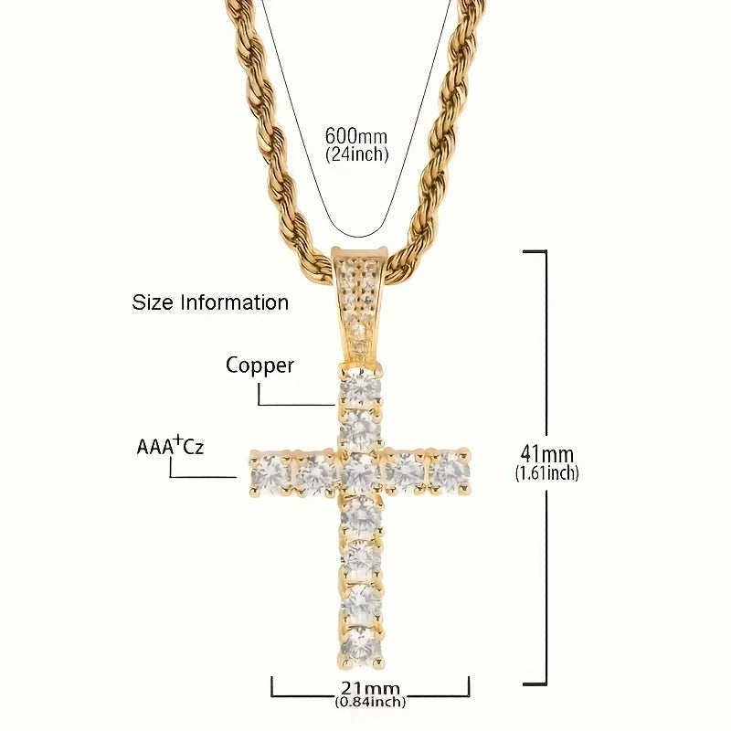 USA Iced Out Cross Pendant Men Religious Jewelry Women Christian Crucifix Gifts 14K Gold Plated Cubic Zirconia Jesus Necklace Fury Fits