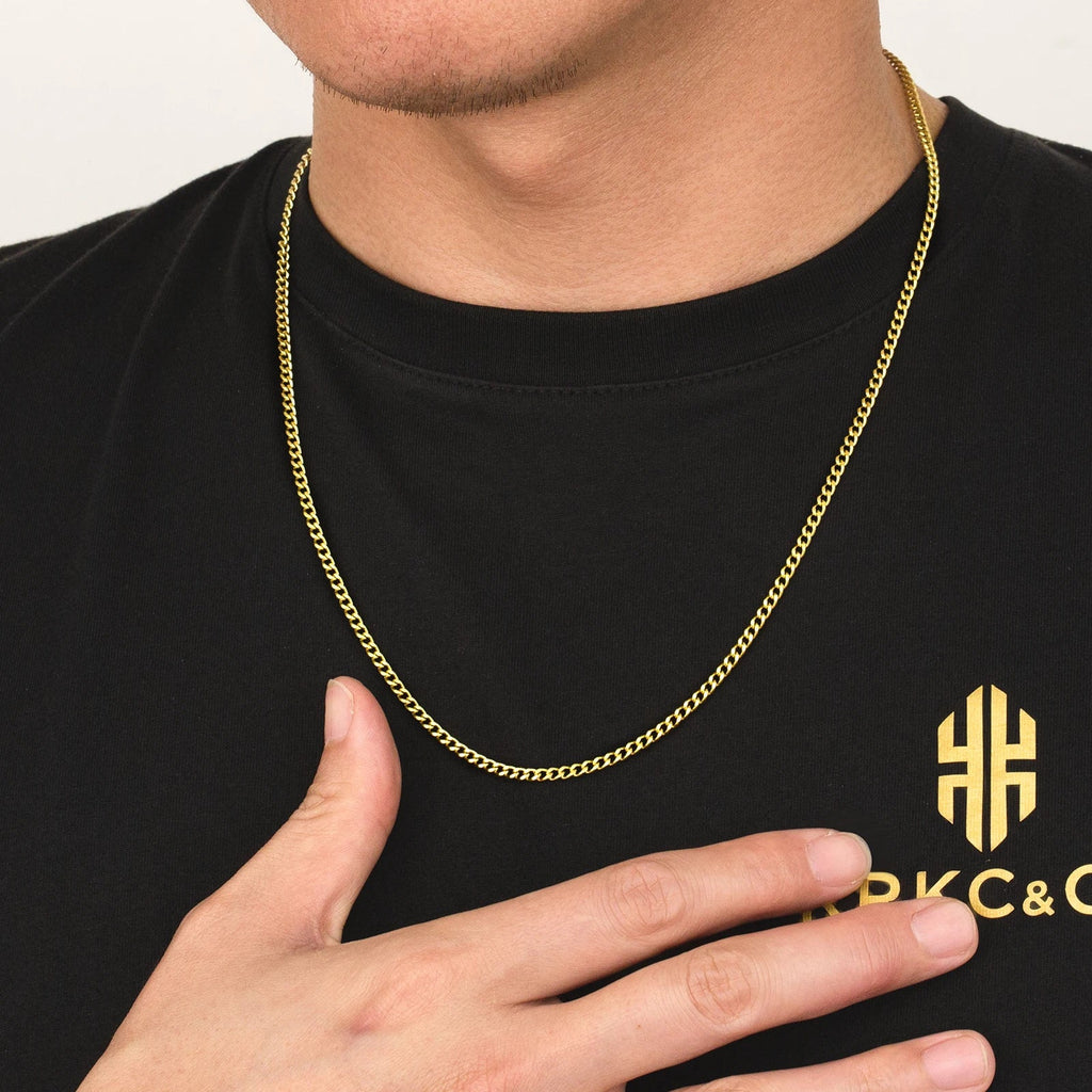 USA Local Fast Shipping 14K Gold Plated Curb Cuban Link Chain 3mm Women Stainless Steel Waterproof Jewelry Men Miami Necklace Fury Fits