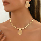 2pcs New Stylish Elegant Necklace and Ear Studs Women Jewelry Set Fashion Golden Flat Snake Chain Geometric Spiral Circular Fury Fits