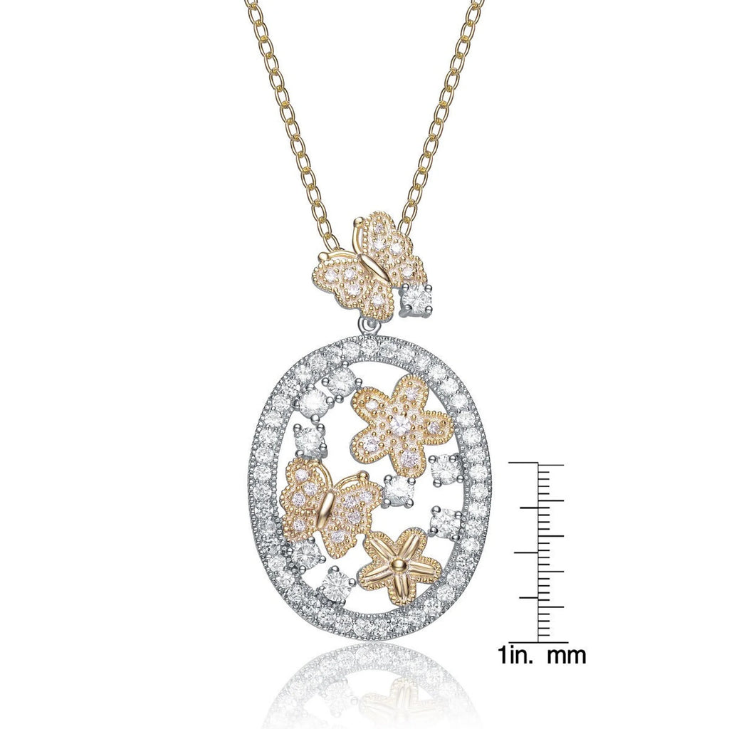 TD Collette Z Sterling Silver Fine Pendant Necklace with Clear and Bronze Cubic Zirconia Flower Fury Fits