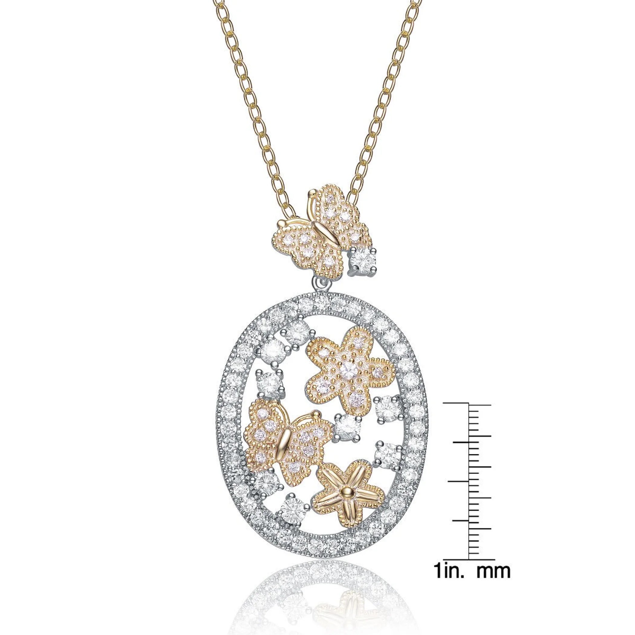 TD Collette Z Sterling Silver Fine Pendant Necklace with Clear and Bronze Cubic Zirconia Flower Fury Fits