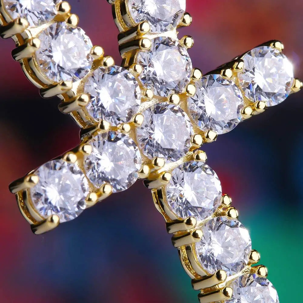 USA Iced Out Cross Pendant Men Religious Jewelry Women Christian Crucifix Gifts 14K Gold Plated Cubic Zirconia Jesus Necklace Fury Fits