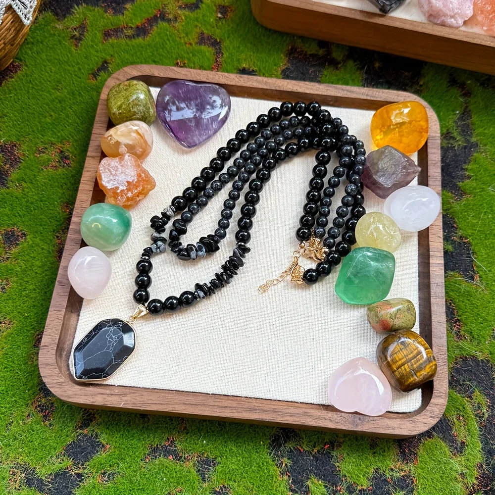 2pcs/Guardian Necklace Obsidian and Black Onyx Beaded Pendant Necklace for Men and Women Protection and Grounding Jewelry Fury Fits
