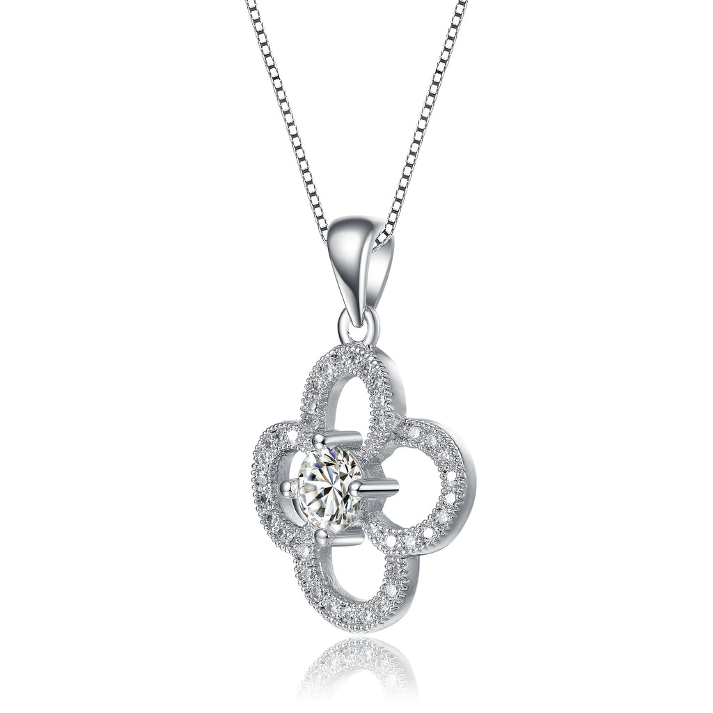 TD Collette Z Rhodium Plated Round Cubic Zirconia Flower Pendant Necklace Elegant Fine Pendant Necklaces Fury Fits