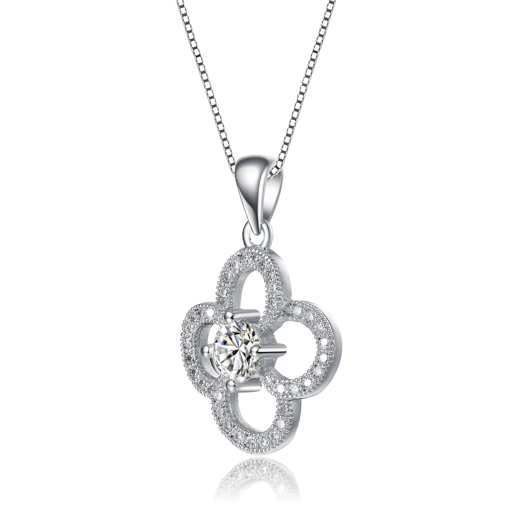 TD Collette Z Rhodium Plated Round Cubic Zirconia Flower Pendant Necklace Elegant Fine Pendant Necklaces Fury Fits