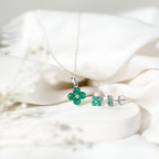 Natural Emerald Clover Jewelry Set for Women