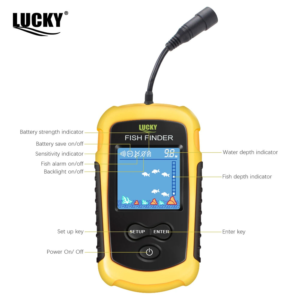 FFC1108-1 Alarm 100M Portable Sonar Fish Finders 45 degrees Sonar Coverage Echo Sounder Alarm Transducer Lake Sea Fishing Fury Fits