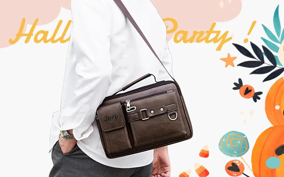 JEEP BULUO Multi-function Business Handbags Men New Man's Shoulder Bag Large Capacity Leather Messenger Bag Crossbody Big Brand Fury Fits