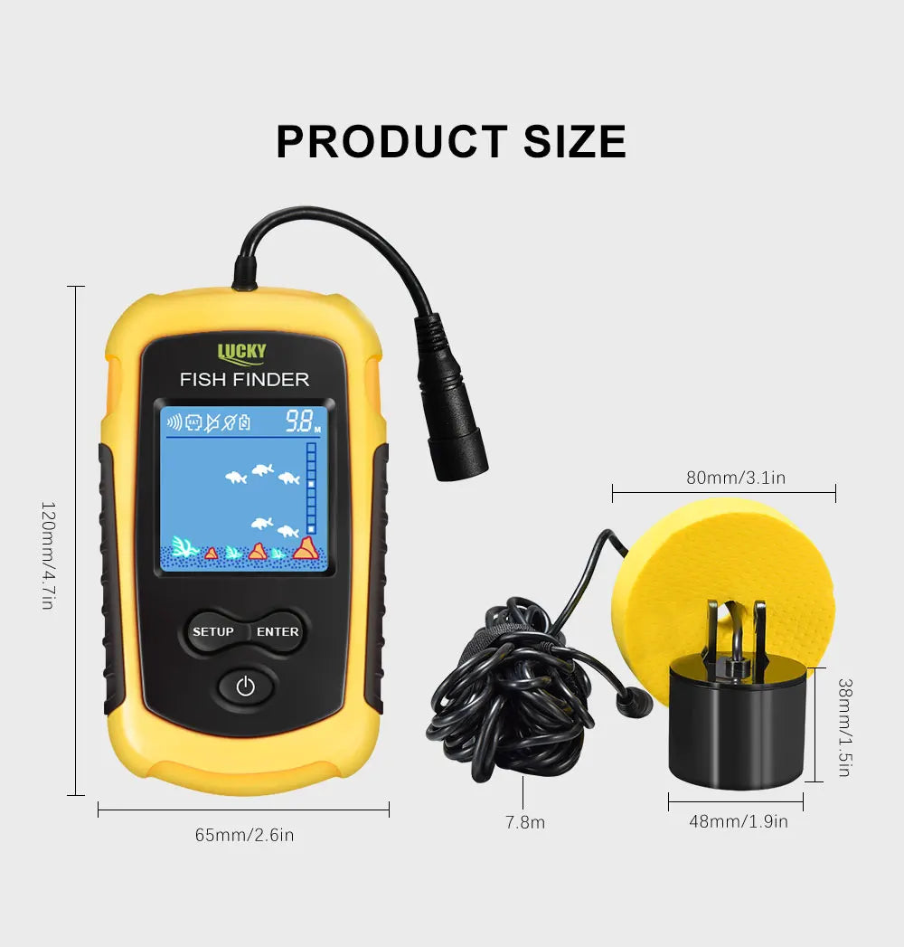 FFC1108-1 Alarm 100M Portable Sonar Fish Finders 45 degrees Sonar Coverage Echo Sounder Alarm Transducer Lake Sea Fishing Fury Fits