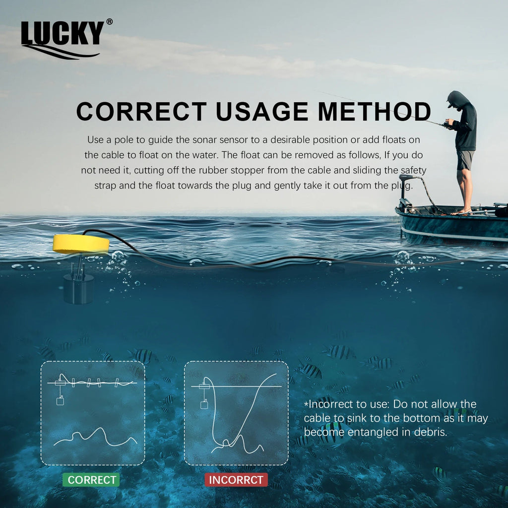 FFC1108-1 Alarm 100M Portable Sonar Fish Finders 45 degrees Sonar Coverage Echo Sounder Alarm Transducer Lake Sea Fishing Fury Fits