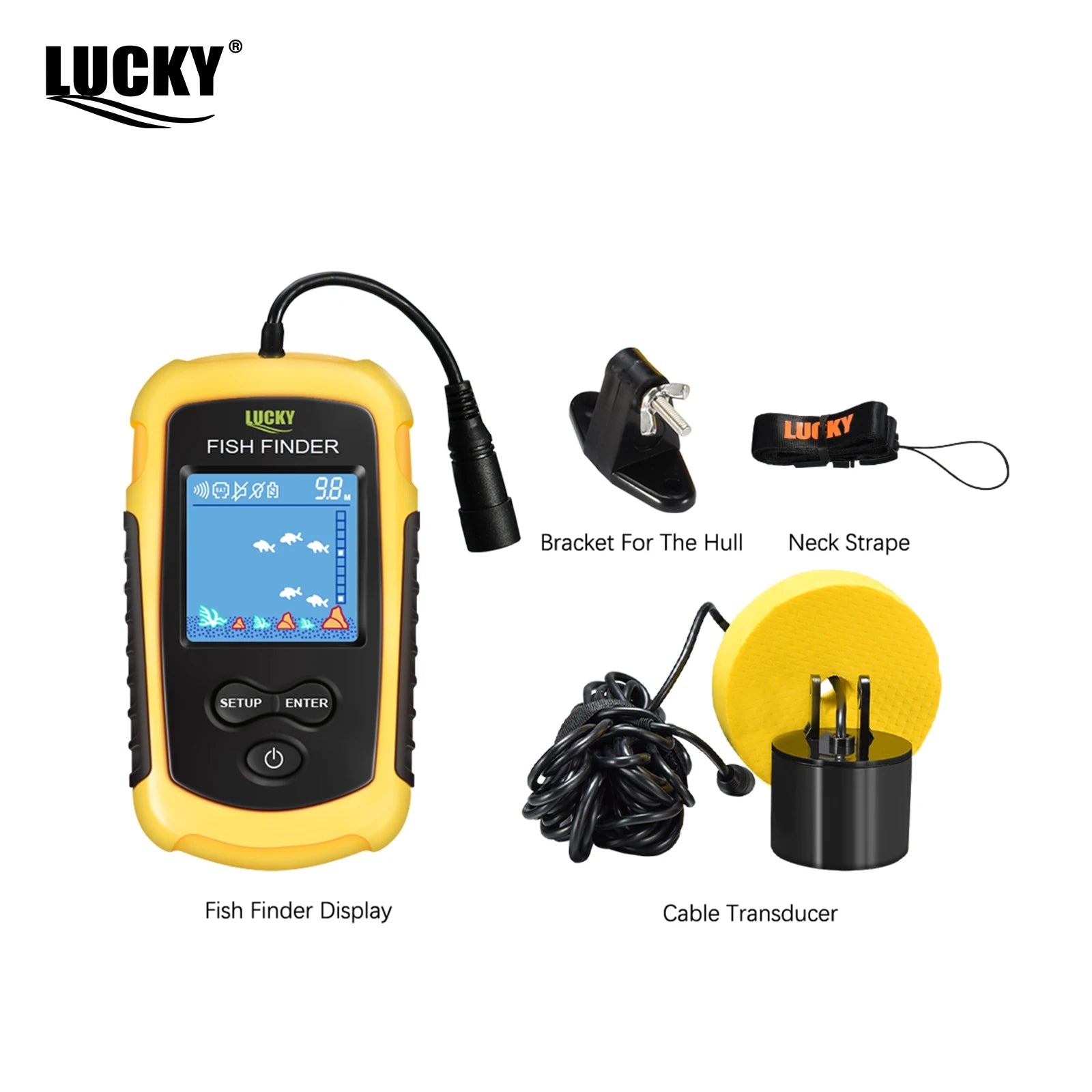 FFC1108-1 Alarm 100M Portable Sonar Fish Finders 45 degrees Sonar Coverage Echo Sounder Alarm Transducer Lake Sea Fishing Fury Fits