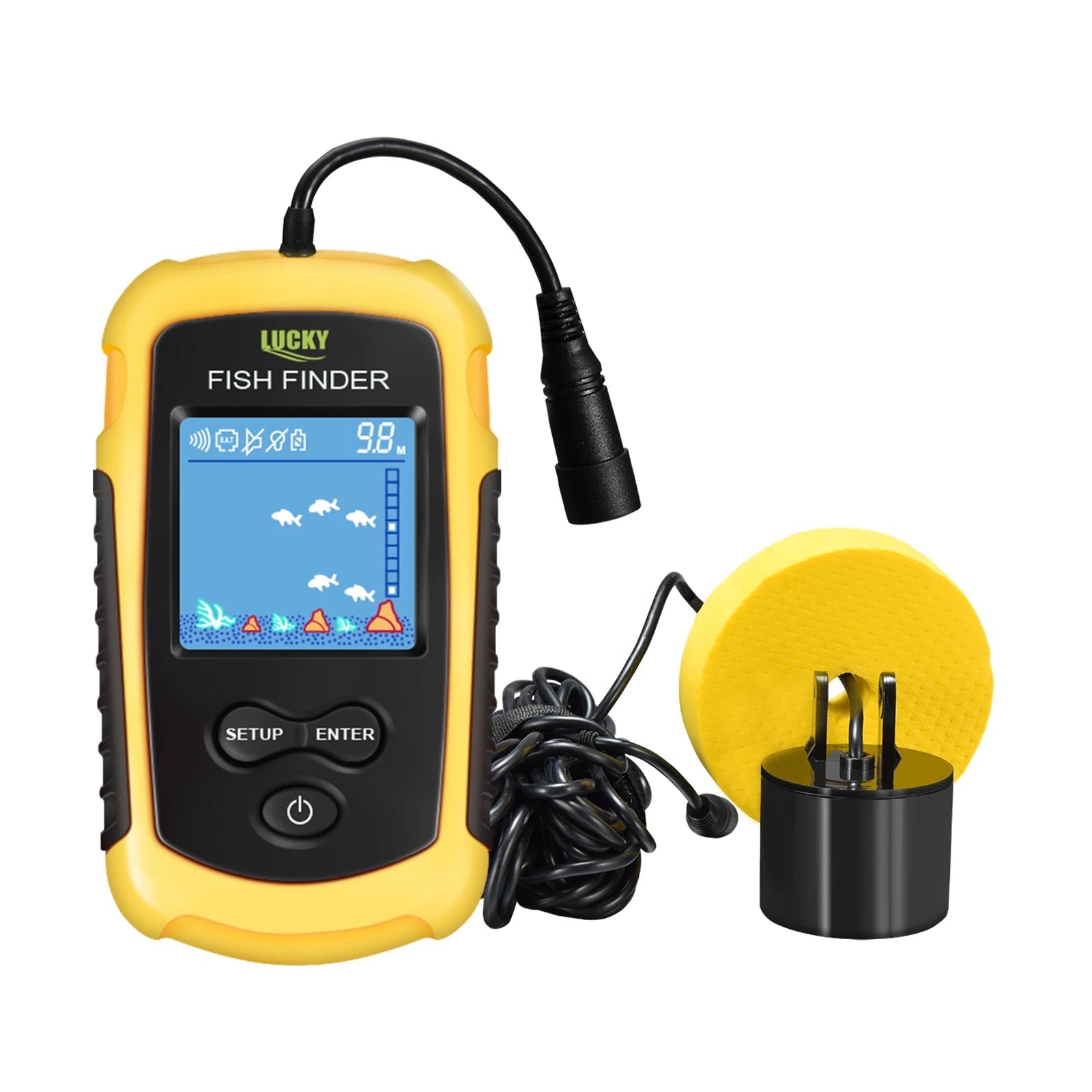 FFC1108-1 Alarm 100M Portable Sonar Fish Finders 45 degrees Sonar Coverage Echo Sounder Alarm Transducer Lake Sea Fishing Fury Fits