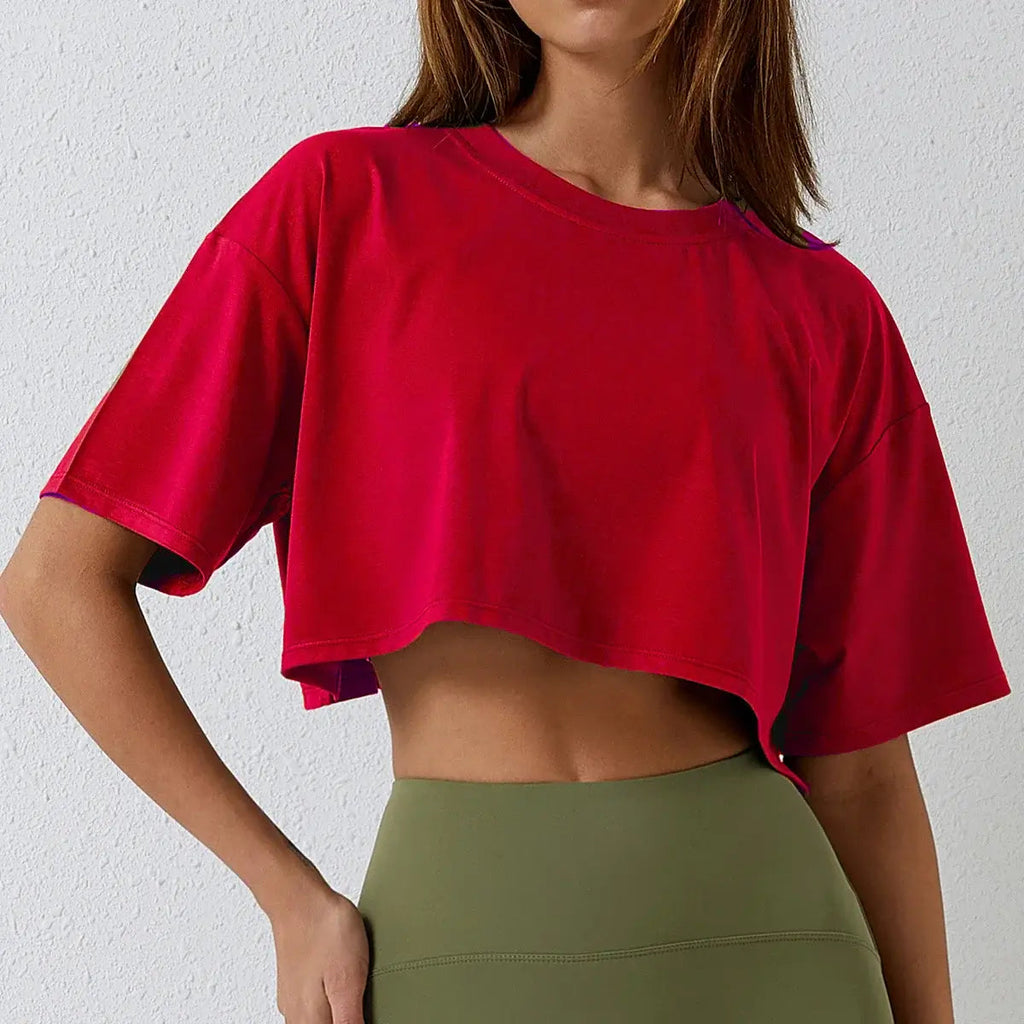 New Sport T-Shirt: Loose Cotton Crop Top for Dance & Gym 24 Hour Sport