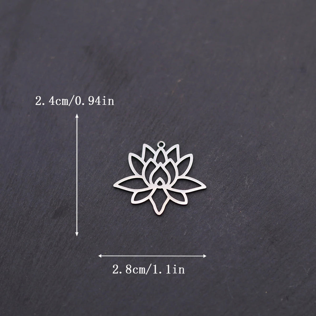 3pcs Lotus Flower Charms Stainless Steel Pendant for Jewelry Making Vintage Earrings Necklace DIY Handmade Art Line Accessories Fury Fits