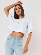 New Sport T-Shirt: Loose Cotton Crop Top for Dance & Gym 24 Hour Sport