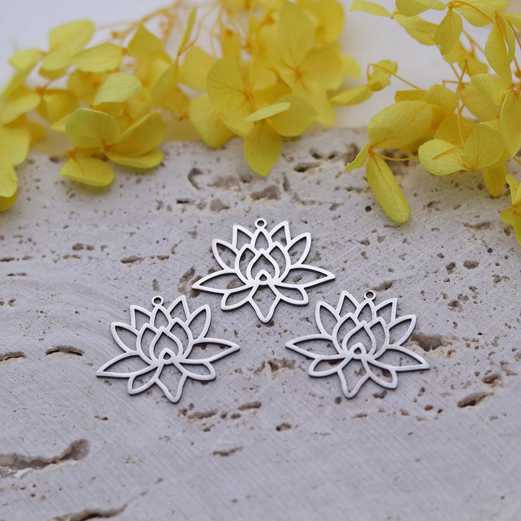 3pcs Lotus Flower Charms Stainless Steel Pendant for Jewelry Making Vintage Earrings Necklace DIY Handmade Art Line Accessories Fury Fits