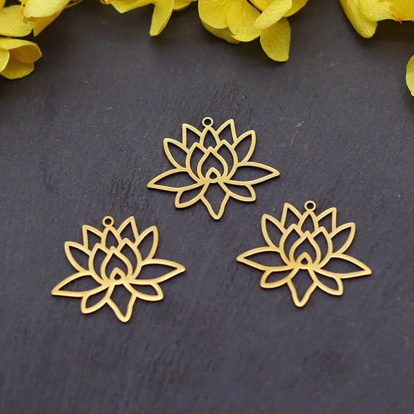 3pcs Lotus Flower Charms Stainless Steel Pendant for Jewelry Making Vintage Earrings Necklace DIY Handmade Art Line Accessories Fury Fits