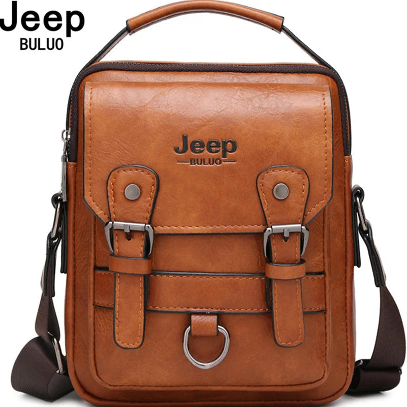 JEEP BULUO Multi-function Business Handbags Men New Man's Shoulder Bag Large Capacity Leather Messenger Bag Crossbody Big Brand Fury Fits