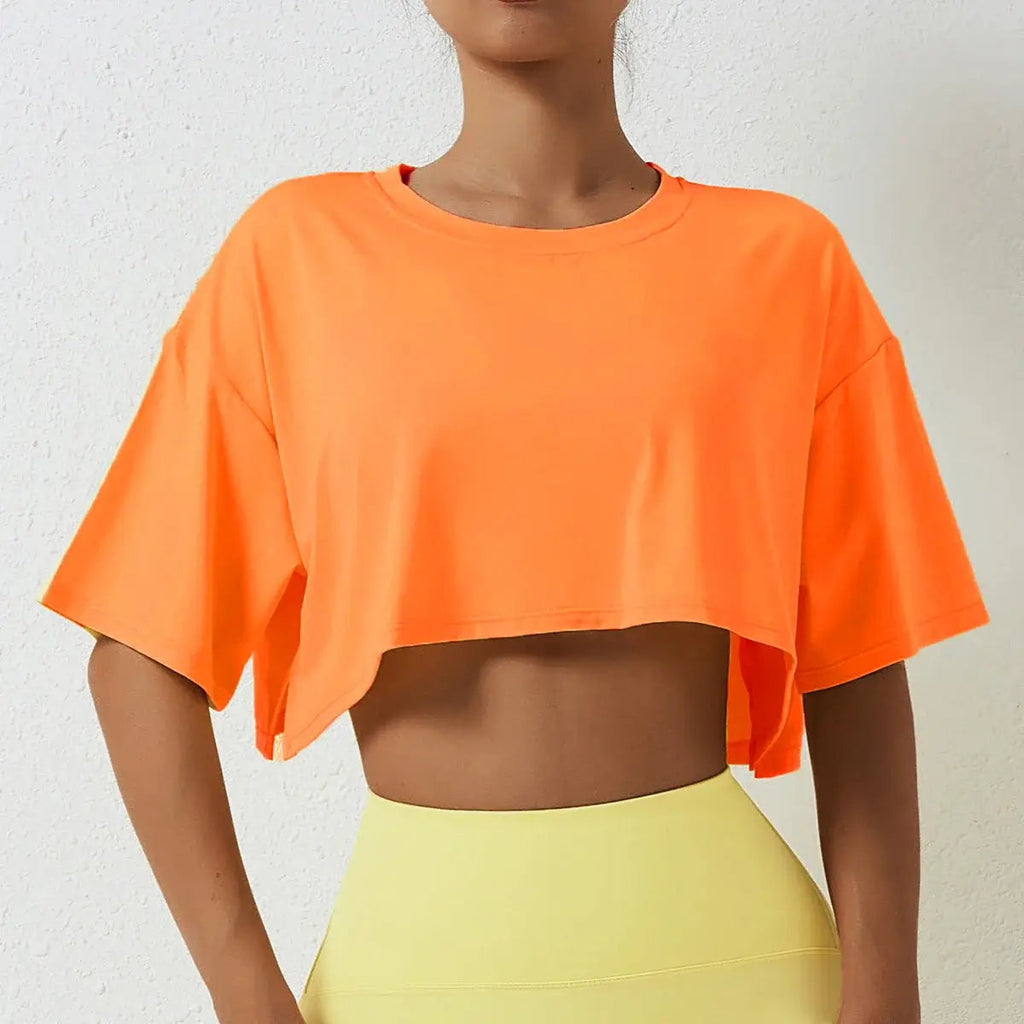 New Sport T-Shirt: Loose Cotton Crop Top for Dance & Gym 24 Hour Sport