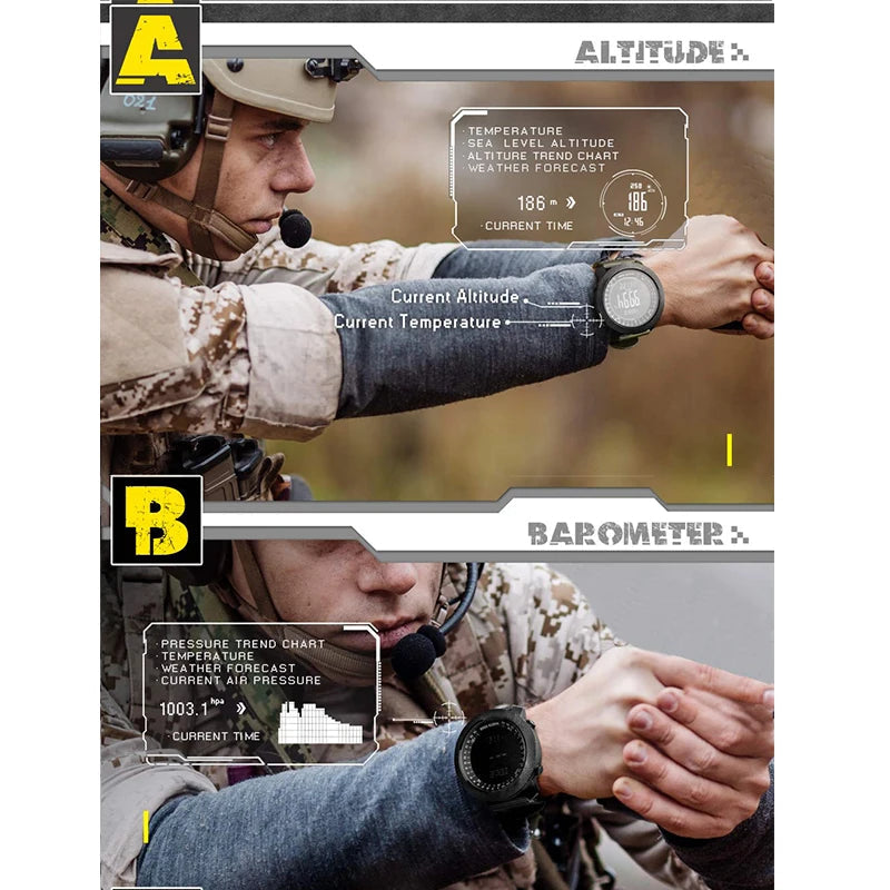 NORTH EDGE Men's sport Digital watch Hours Running Swimming Military Army watches Altimeter Barometer Compass waterproof 50m Fury Fits